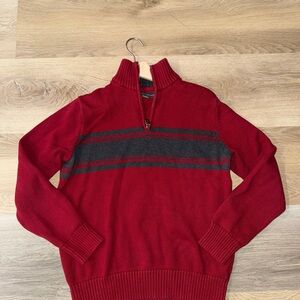 Eddie Bauer Red Zip-Front Striped Pullover